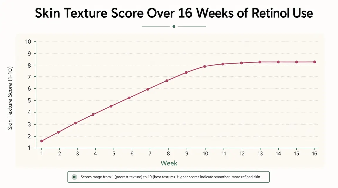 Chart showing skin texture improvement score tracked weekly over 16 weeks of retinol use