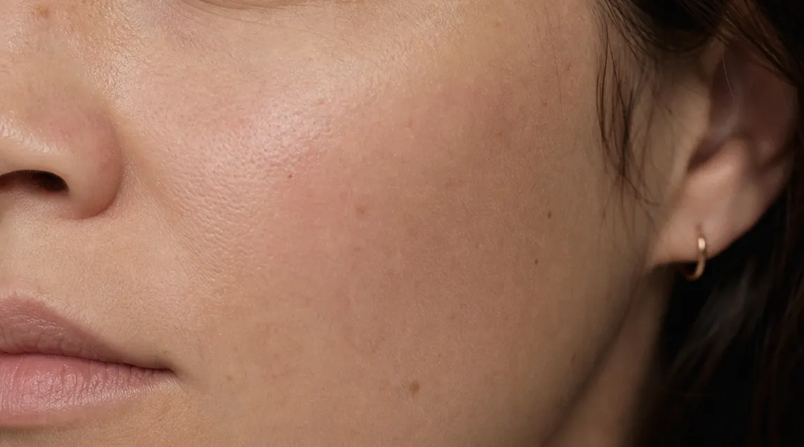 Close-up of smooth, even skin texture after consistent retinol use, natural daylight