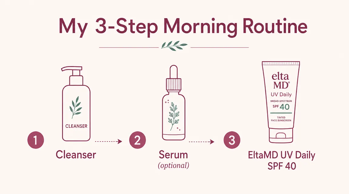 Chart showing morning skincare routine steps with EltaMD UV Daily as the final step