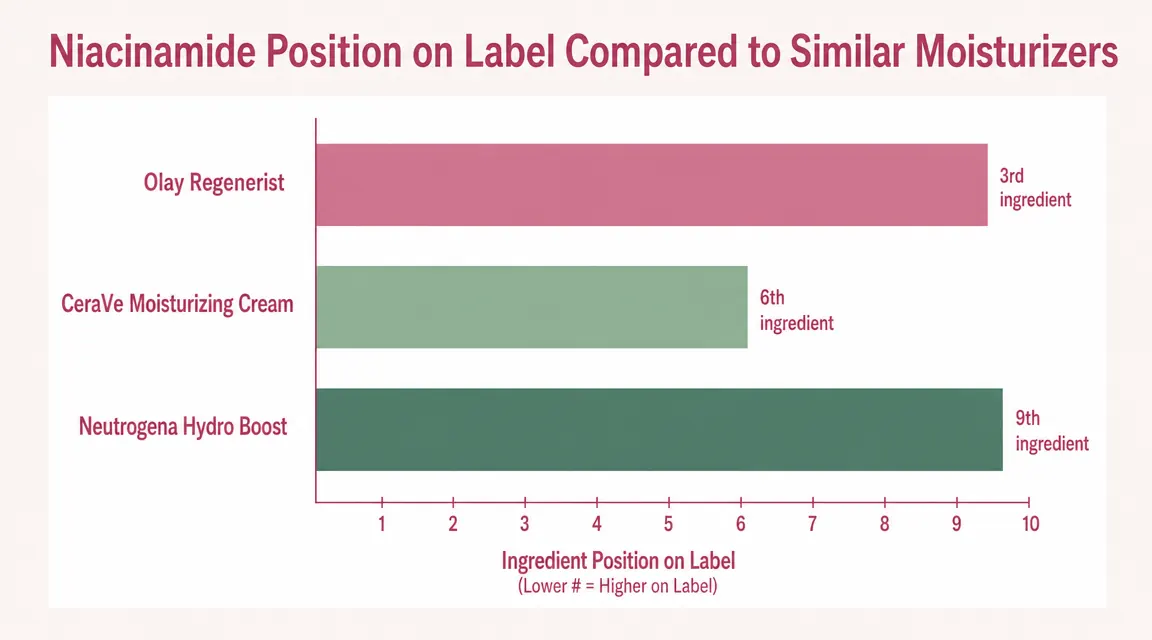 Ingredient comparison chart showing niacinamide percentage context across three comparable drugstore moisturizers